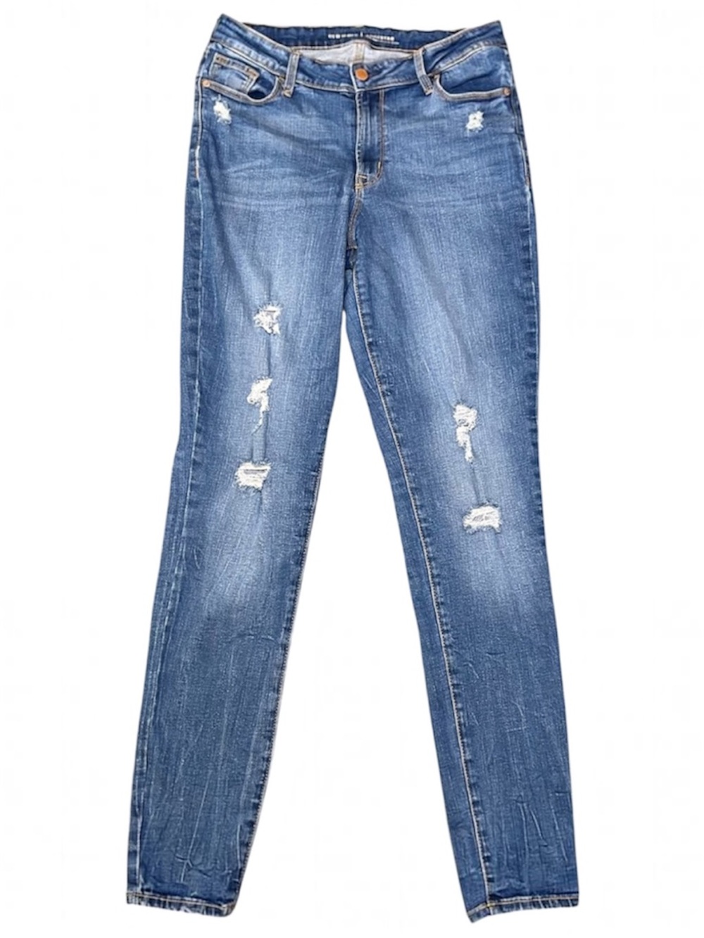 Old Navy Womens Jeans Blue Sz 10 Tall Mid Rise Distressed Stretch Skinny #318